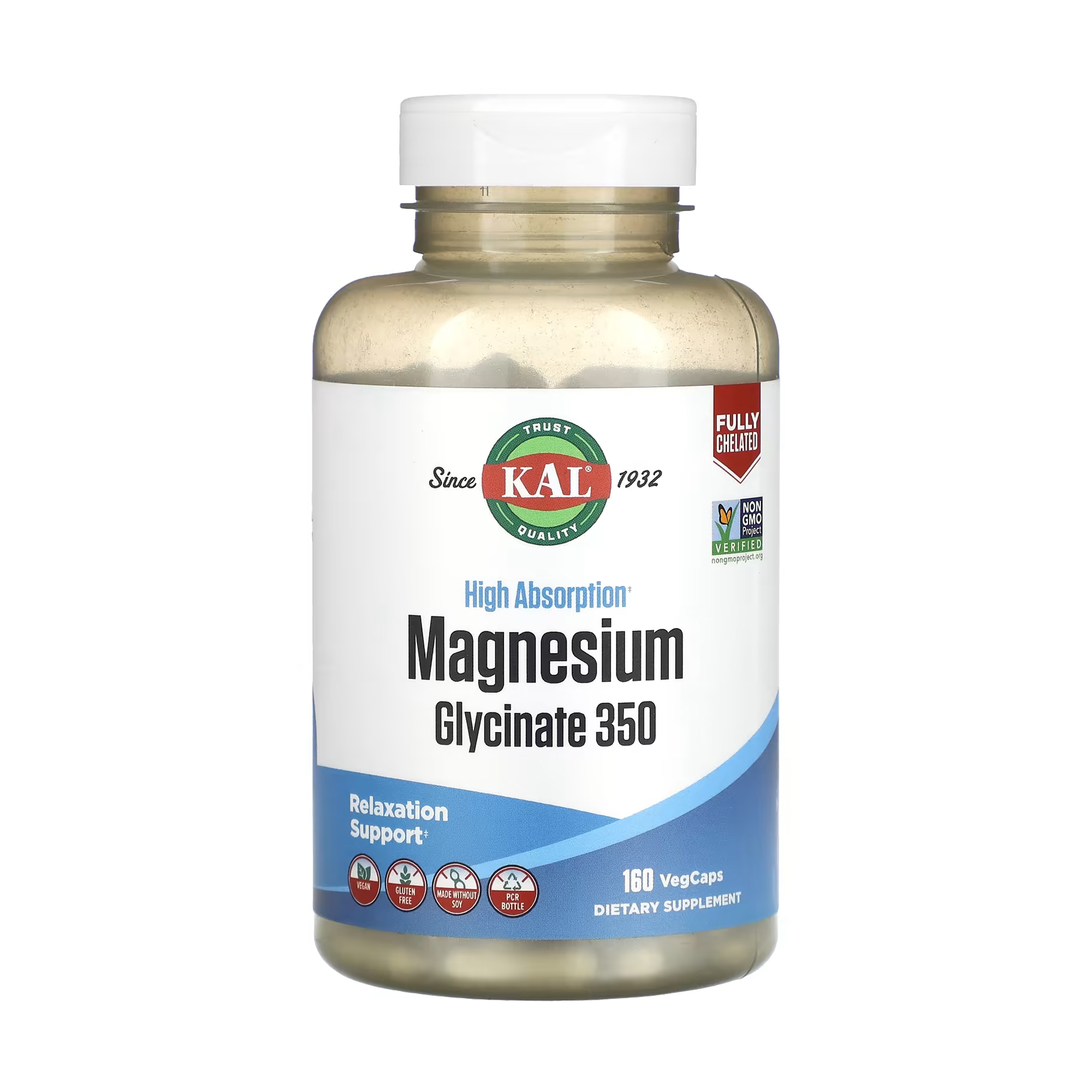 Гліцинат магнію KAL High Absorption Magnesium Glycinate 350 мг, 160 капсул